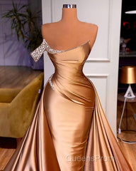 Chic One Shoulder Beaded Mermaid Evening Prom Dress With Court Train