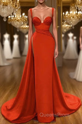 Beautiful Red Starps Sweetheart Long Evening Prom Dress With Split
