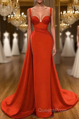 Beautiful Red Starps Sweetheart Long Evening Prom Dress With Split