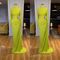 Ginger yellow High-neck Long-sleeves Metallic Beaded Mermaid Evening Prom Dress