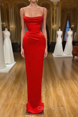 Spaghetti starp Front-ruffle Orange Sheath Evening Prom Dress