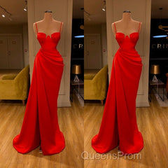 Gorgeous Spaghetti Strap Unique Round Cup High split Red Evening Prom Dress