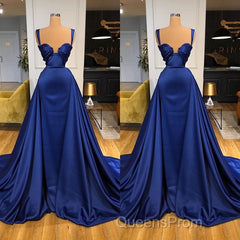 Chic Royal Blue Straps Sweetheart Evening Prom Dress Overskirt With Detachable Train