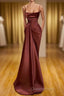 Burgundy Spaghetti-Straps Mermaid Ruffles Evening Prom Dress Long