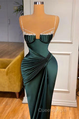 Gorgeous Dark Green Spaghetti-Straps Mermaid Evening Prom Dress With Beadings