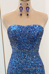 Sparkly Ombre Blue Mermaid Strapless Long Sequin Evening Prom Dress
