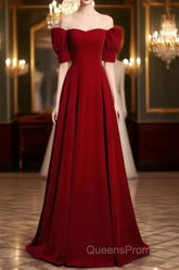 Classic Off Shoulder Long Maroon Evening Prom Dress