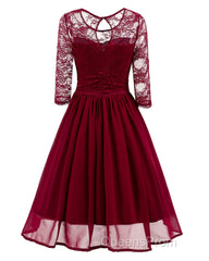 Classy Short Vintage Maroon Evening Prom Dress with Sleeves