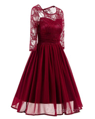 Classy Short Vintage Maroon Evening Prom Dress with Sleeves