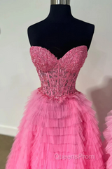 Cute Sweetheart Lace Appliques Tulle Long Evening Prom Dress