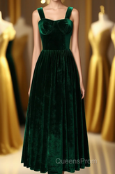 Straps Dark Green Velvet Dress