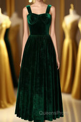 Straps Dark Green Velvet Dress