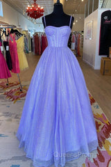 Princess Light Blue A-line Straps Long Evening Prom Gown