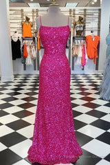 Neon Pink Sequin Mermaid Long Formal Dress