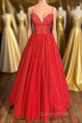 Sraps A-line Red Shiny Tulle Evening Prom Gown