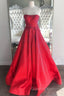 Strapless Red A-line Stunning Long Evening Prom Gown
