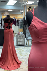 Mauve Mermaid Cowl Neck Straps Long Prom Dress