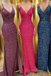 Sparkle Mermaid Sequin Long Evening Prom Dress with Slit