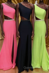 One Shoulder Mermaid Long Evening Prom Dress with Side Cut