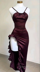 Sexy Slit Ruffles Evening Prom Dress