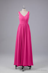 Elegant A-line V Neck Straps Chiffon Bridesmaid Dresses