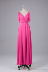 Elegant Chiffon Straps V-Back Long Bridesmaid Dresses