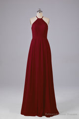Elegant Keyhole Halter Lace Long Bridesmaid Dresses