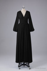 Elegant Long Sleeves V Neck Chiffon Long Bridesmaid Dresses