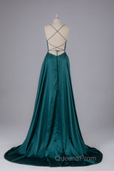 Elegant Open Back Spaghetti Straps Sweep Train Long Evening Prom Dress