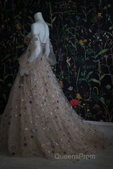 Chic Long Sweetheart Front Split Star Evening Prom Dress With Sleeves