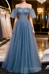 Glitter Fairytale Tulle Dusty Blue Evening Prom Dress