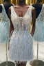 Light Blue Beaded Sequins Tight Homecoming Dress with Feathers