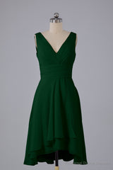 High Low Knee Length V-Neck Bridesmaid Dresses