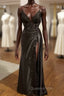 Black V-Neckline Straps Tulle With Lace Party Dress, A-Line Black Evening Dress Evening Prom Dress