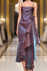 Spaghetti Straps Purple Mermaid Vintage Ruffled Evening Prom Dress