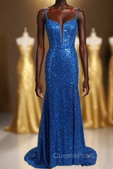 Royal Blue Sequin Mermaid Long Evening Prom Dress