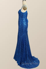 Royal Blue Sequin Mermaid Long Evening Prom Dress