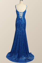 Royal Blue Sequin Mermaid Long Evening Prom Dress