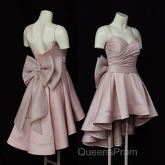 High Low Style Sweetheart Bow Back Satin homecoming Dress