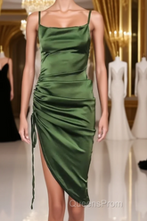New Satin Green Evening Prom Dress Spaghetti Strap Party Evening Dress