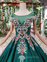 Luxury Green Round Neck Short Sleeves Evening Prom Dress with Beading