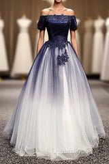 Modest Royal Blue Long Flowy Evening Evening Prom Dress With Lace Appliques