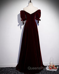 Modest Charming Burgundy Long Evening Prom Dress Vintage Evening Dress With Bowknot