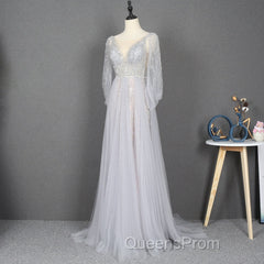 Amazing Long Gray Beading Evening Prom Dress Modest Evening Gowns