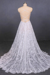 Charming Spaghetti Straps Long A-line Wedding Dress Beach Wedding Dress