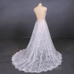 Charming Spaghetti Straps Long A-line Wedding Dress Beach Wedding Dress