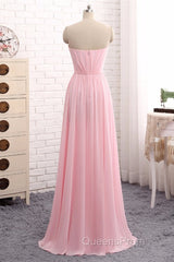 Elegant Strapless A-line Pink Chiffon Long Evening Prom Dress Girly Dress