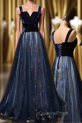 Elegant Long Lace Up Velvet Tulle Evening Prom Dress Modest Party Gowns