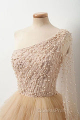 Unique Multi Color Layered One Shoulder Long Sleeves Evening Prom Dress Formal Gown