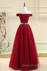 Off Shoulders Red Tulle Floor Length Evening Prom Dress